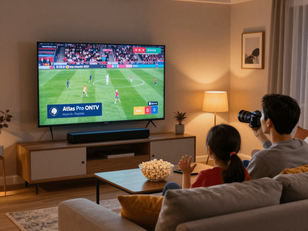 Profitez de l'expérience de visionnage avec atlas pro ontv sur votre Smart TV, famille réunie.