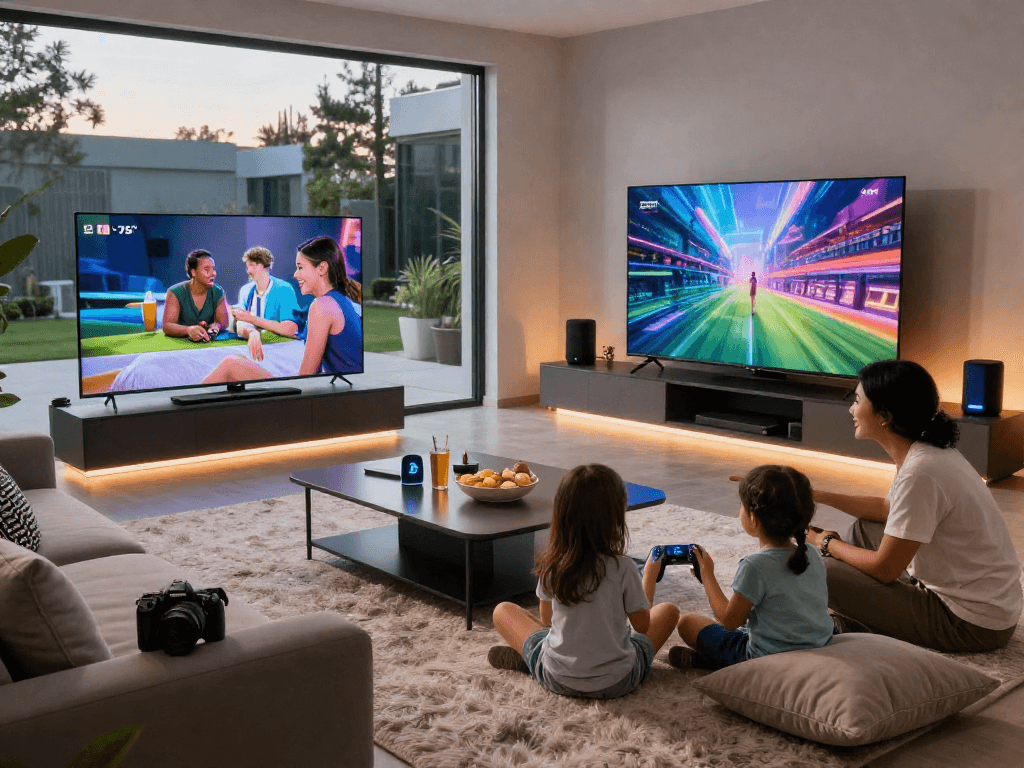 Engaging family entertainment scene showcasing Iron tv pro in a modern home setup.
