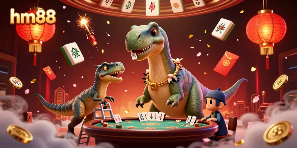 Experience the excitement of hm88 casino with a dinosaur dealer capturing the essence of gaming fun.