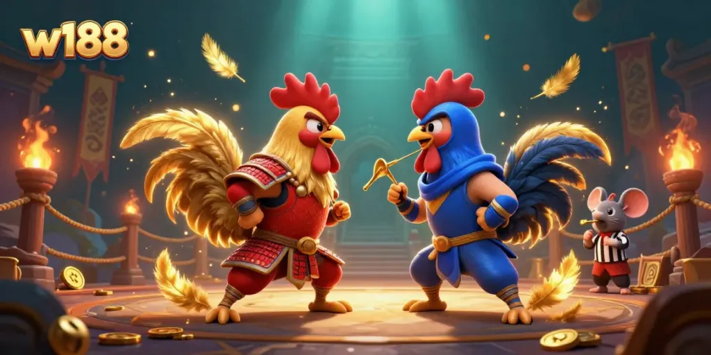 Engage in thrilling combat with w188's fighting roosters in an immersive online betting arena.