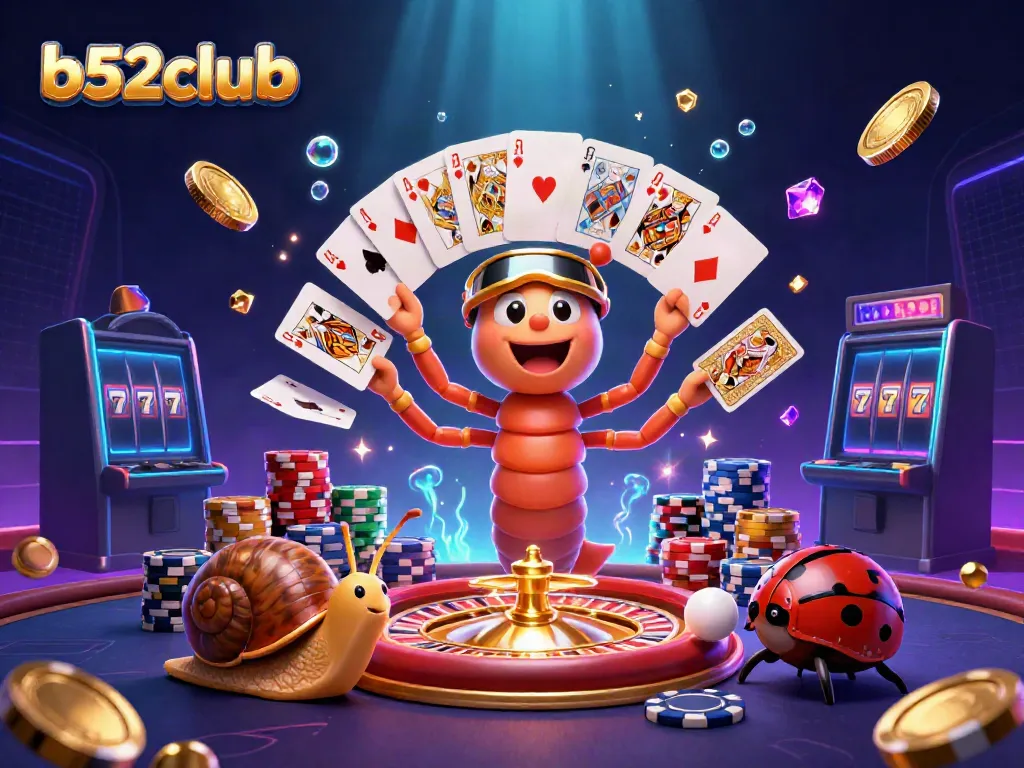 Experience the thrill of b52club with an animated scene featuring lively casino characters and vibrant gaming action.