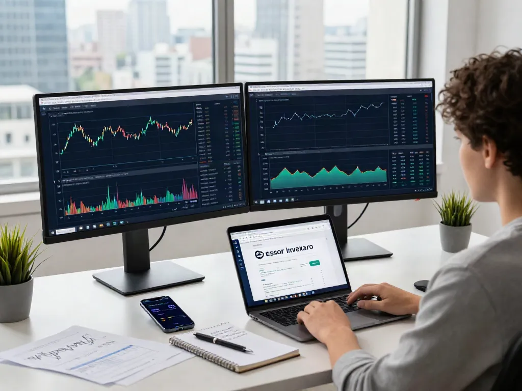 Interface de la plateforme Essor Invexaro sur un bureau moderne avec analyse de marché