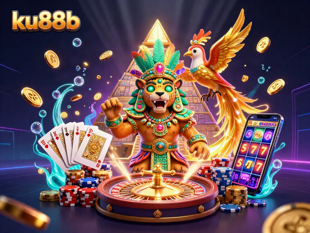 Experience the thrill of ku88b with a vibrant casino-themed digital illustration full of excitement.