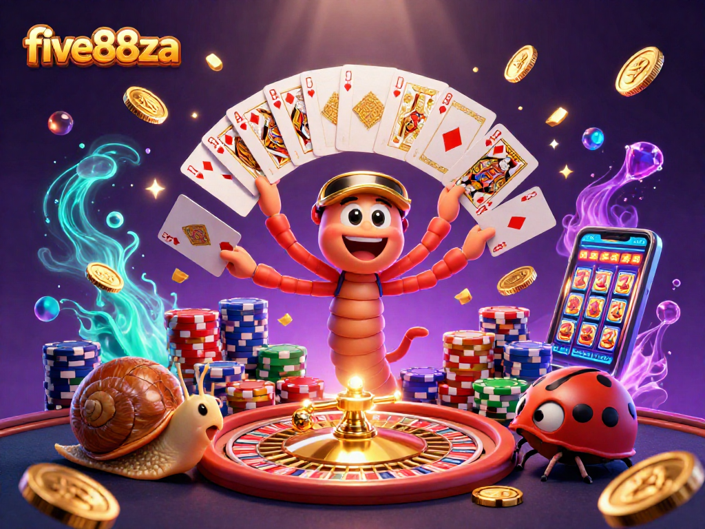 Experience thrilling action at five88za with a mesmerizing 3D casino scene filled with vibrant characters and gaming elements.