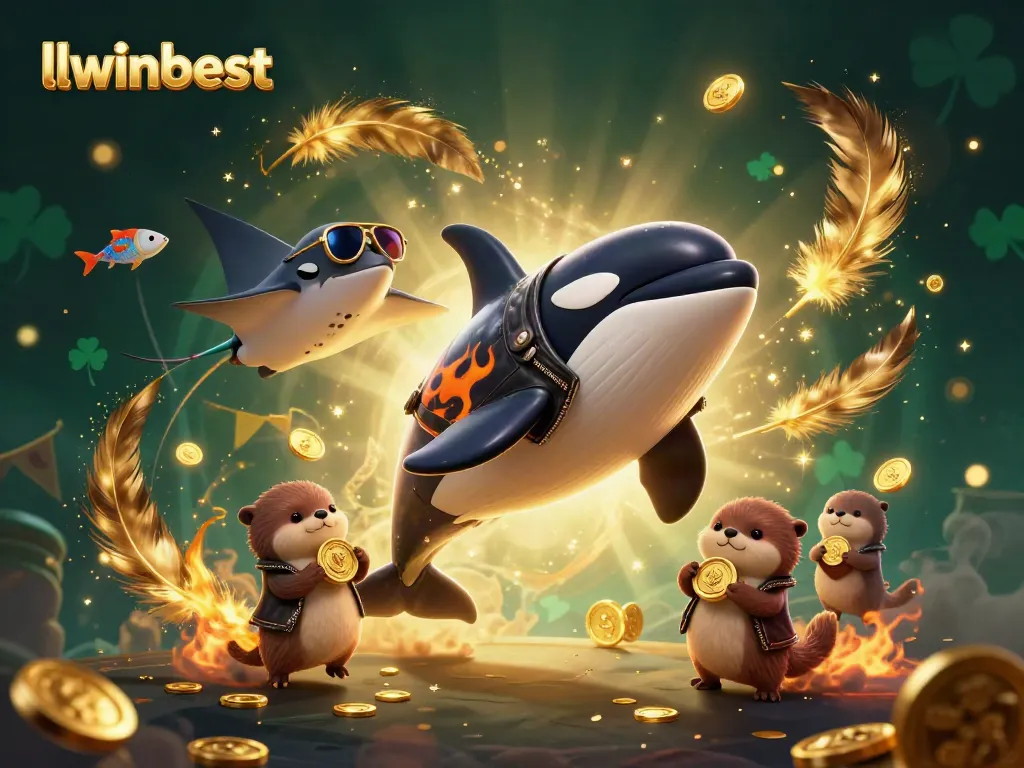 Engaging scene with llwinbest characters celebrating gaming wins amidst gold coins and vibrant casino elements.