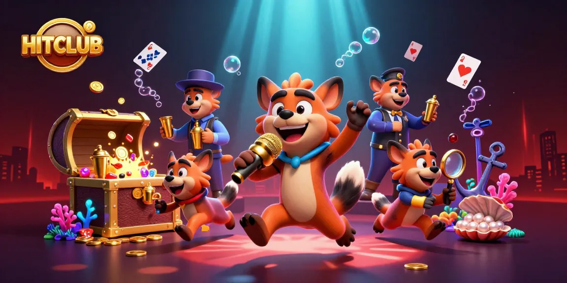 Experience the HITCLUB excitement with hyenas at a comedy casino, gold coins, and vibrant atmosphere.