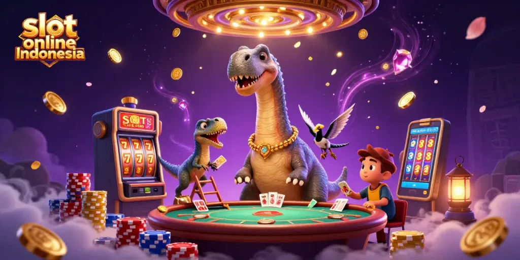 Experience thrilling gameplay at slot online indonesia with cartoon characters and dazzling casino elements.
